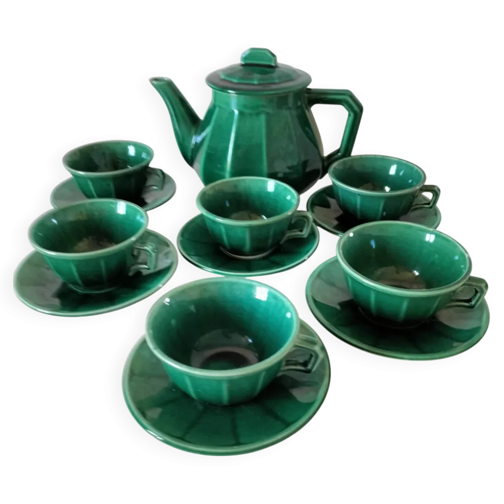 Service à thé Art déco vert émeraude – Théière et 6 tasses
