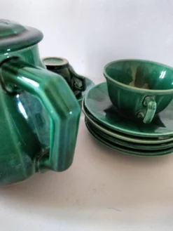 Service à thé Art déco vert émeraude – Théière et 6 tasses