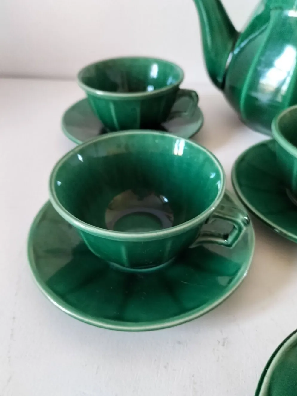 Service à thé Art déco vert émeraude – Théière et 6 tasses