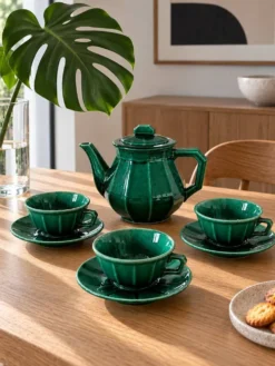 Service à thé Art déco vert émeraude – Théière et 6 tasses
