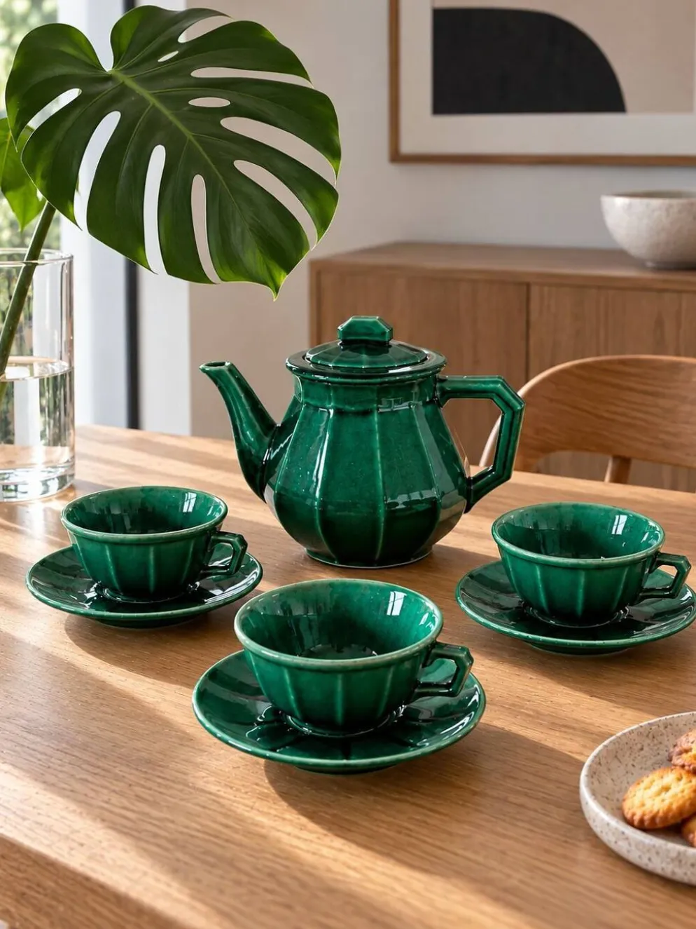 Service à thé Art déco vert émeraude – Théière et 6 tasses