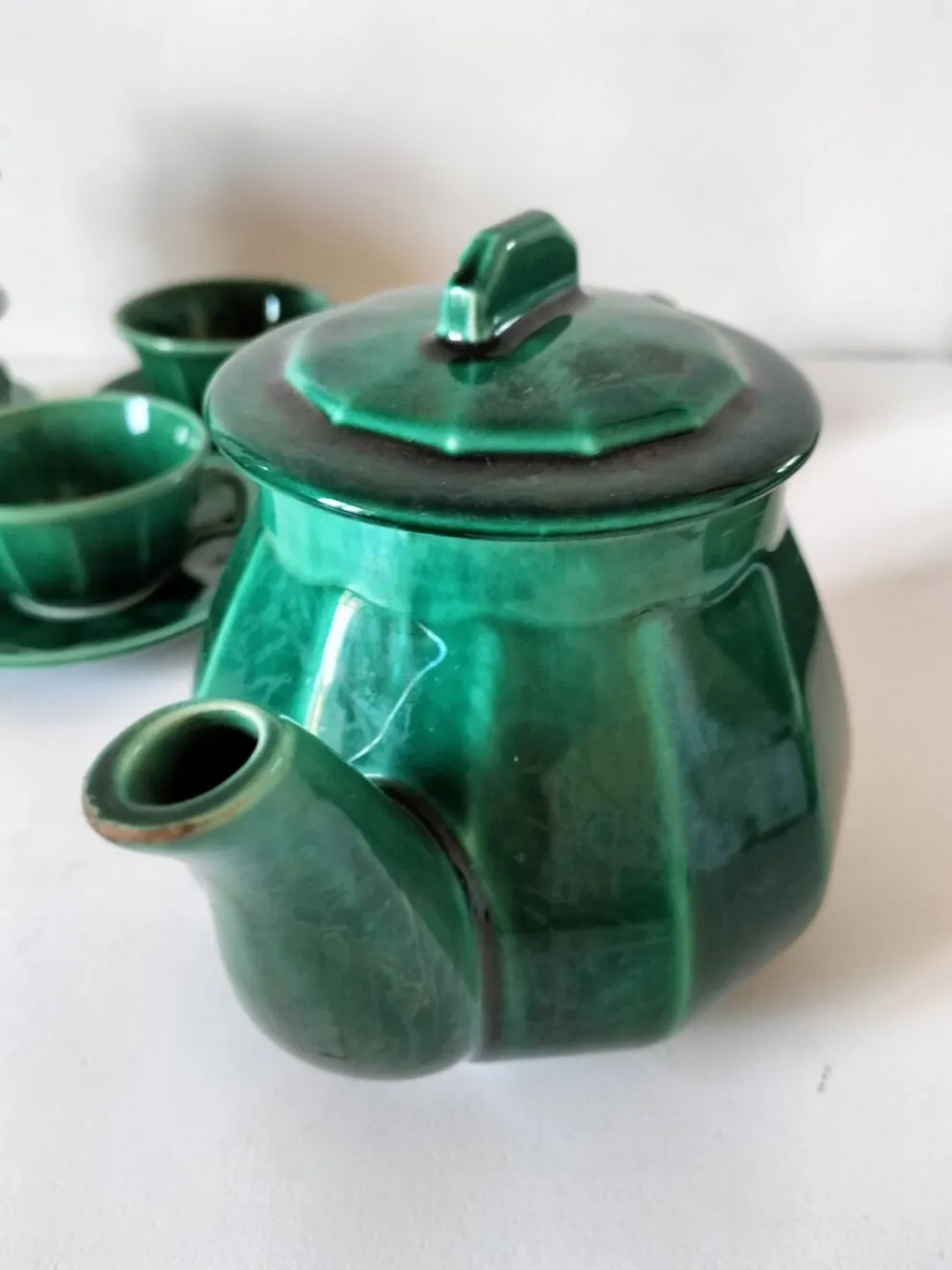Service à thé Art déco vert émeraude – Théière et 6 tasses
