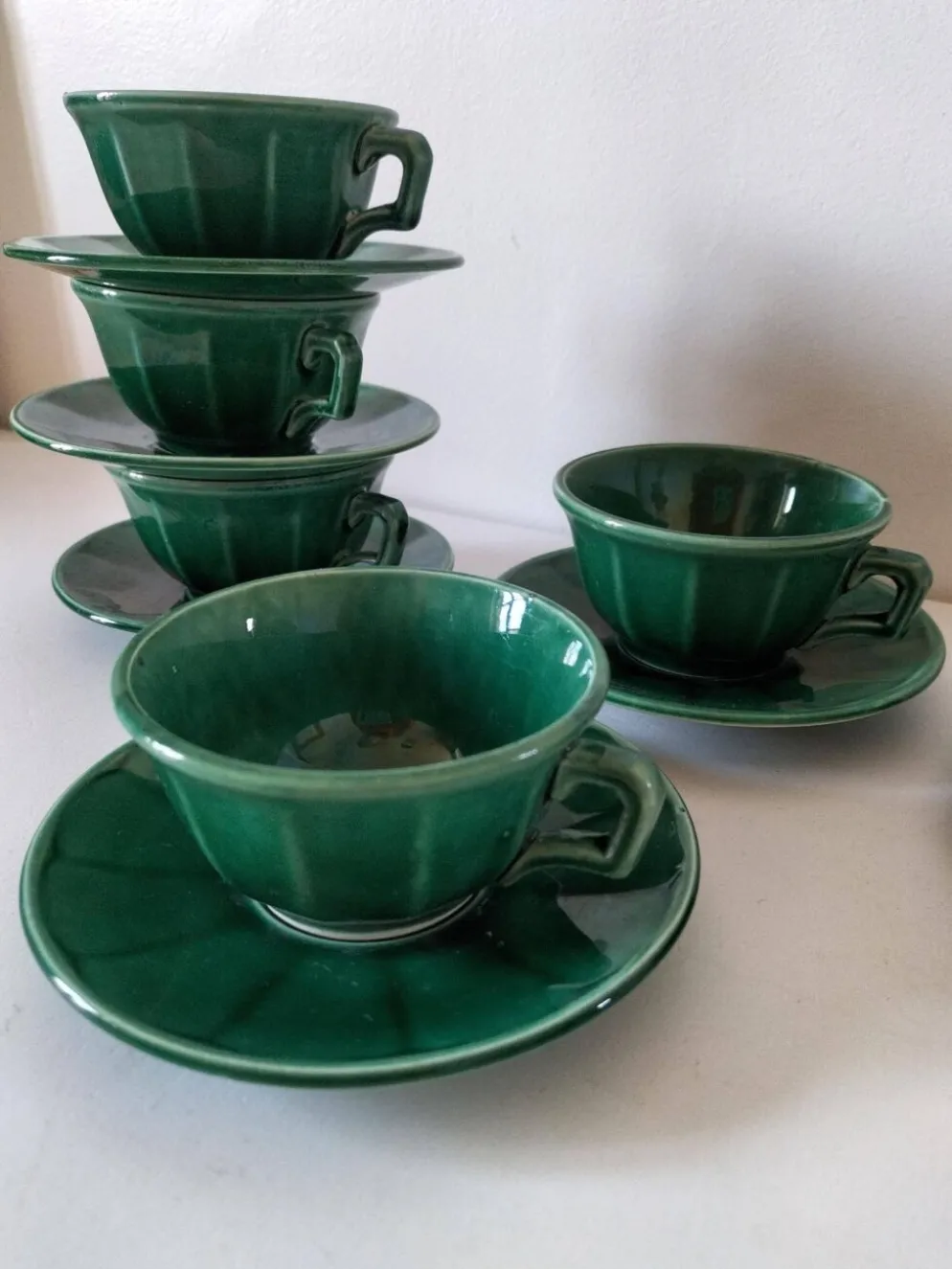 Service à thé Art déco vert émeraude – Théière et 6 tasses