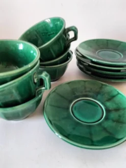 Service à thé Art déco vert émeraude – Théière et 6 tasses