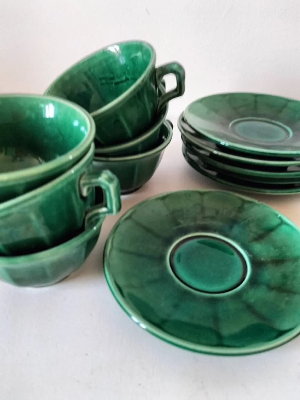 Service à thé Art déco vert émeraude – Théière et 6 tasses
