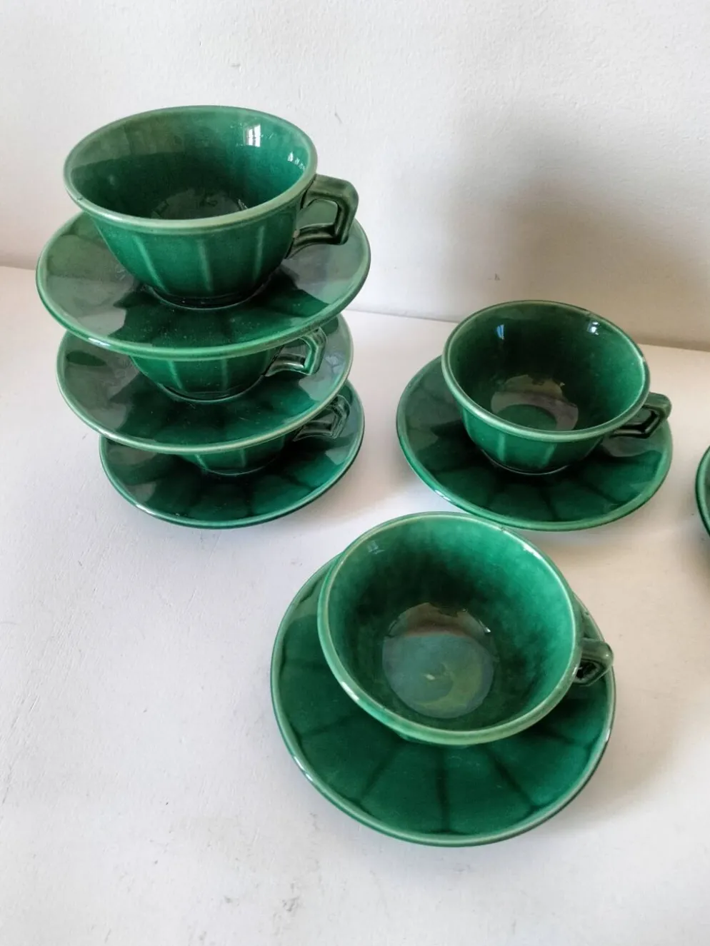 Service à thé Art déco vert émeraude – Théière et 6 tasses