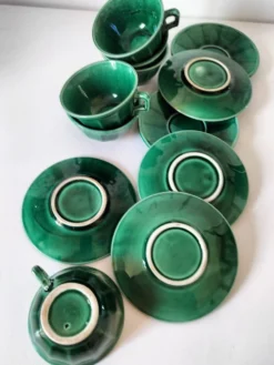 Service à thé Art déco vert émeraude – Théière et 6 tasses