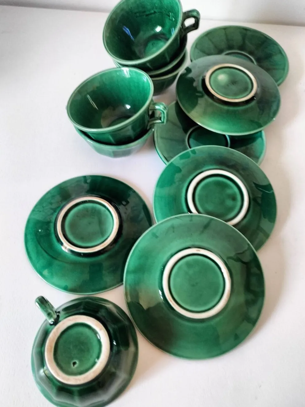 Service à thé Art déco vert émeraude – Théière et 6 tasses