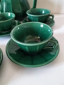 Service à thé Art déco vert émeraude – Théière et 6 tasses