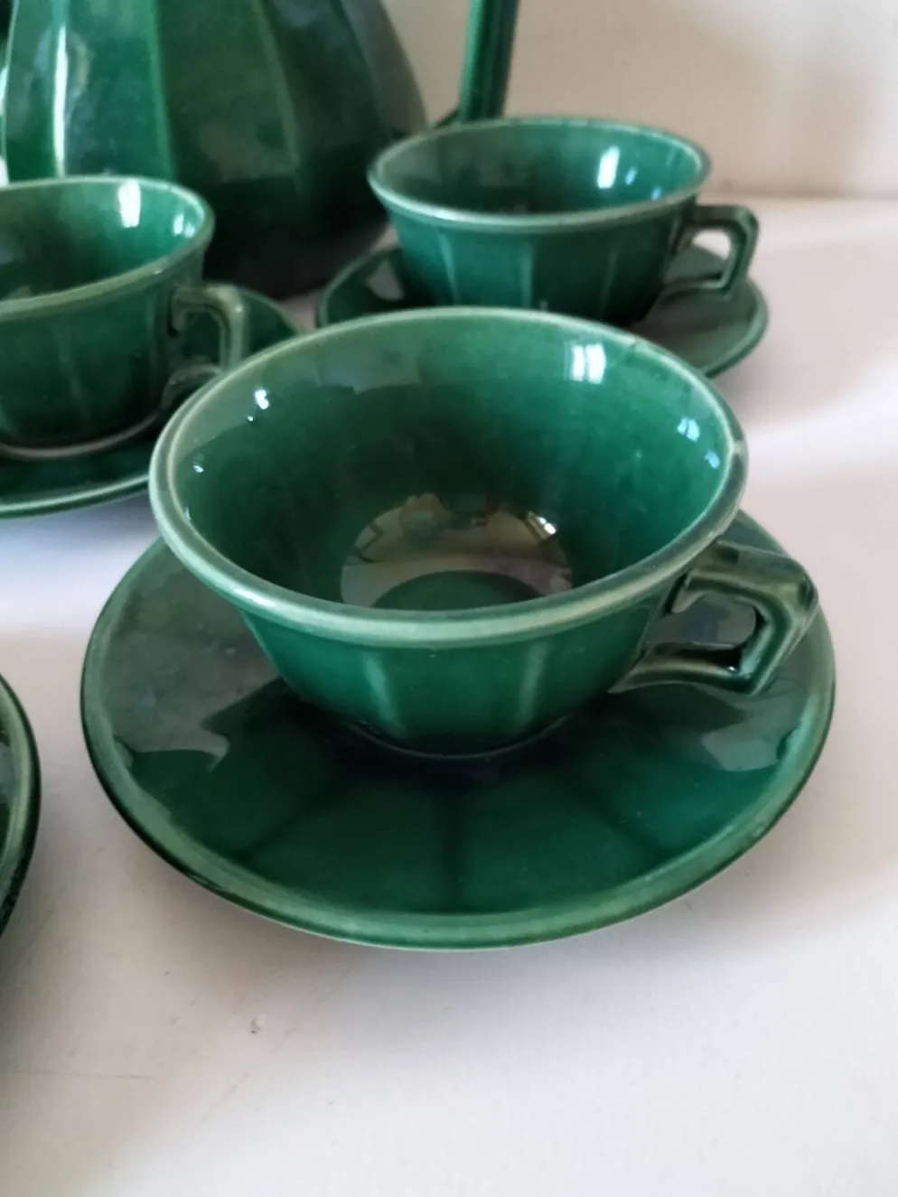 Service à thé Art déco vert émeraude – Théière et 6 tasses