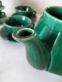 Service à thé Art déco vert émeraude – Théière et 6 tasses