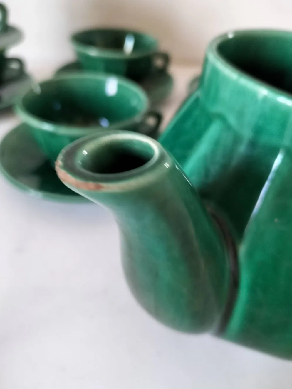 Service à thé Art déco vert émeraude – Théière et 6 tasses