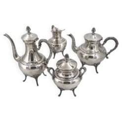 Service thé café 4 pièces en métal argenté style Louis XVI Rubans, très bon état