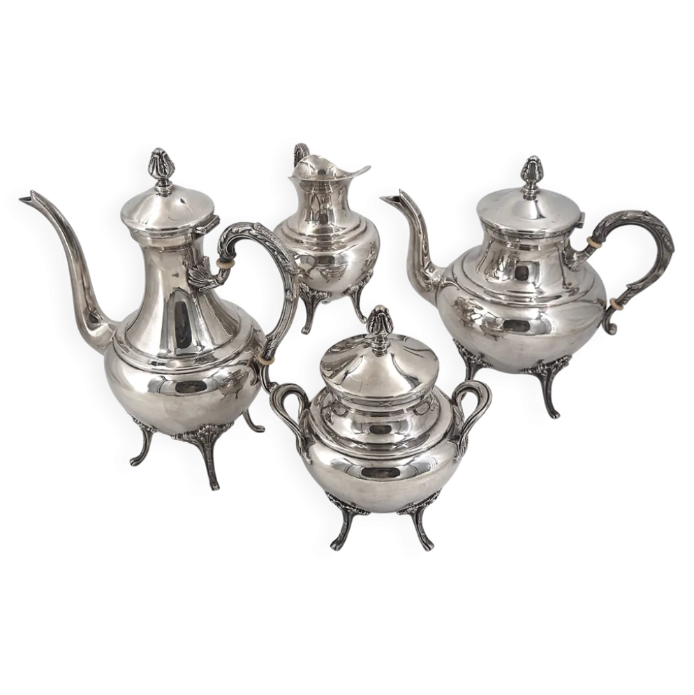 Service thé café 4 pièces en métal argenté style Louis XVI Rubans, très bon état