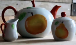 Service à thé/café 3 pièces en porcelaine Apilco - Décor fruits "Peint Main