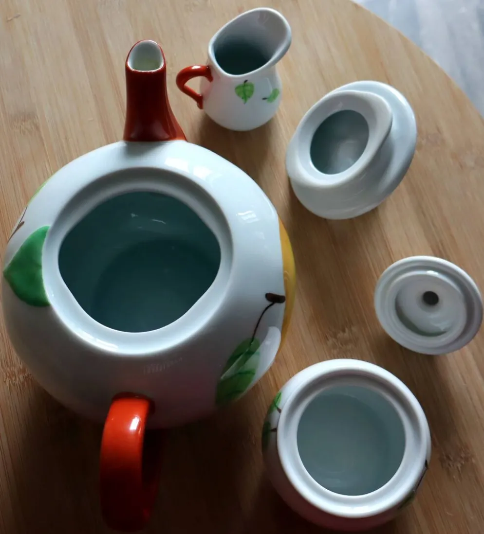 Service à thé/café 3 pièces en porcelaine Apilco - Décor fruits "Peint Main
