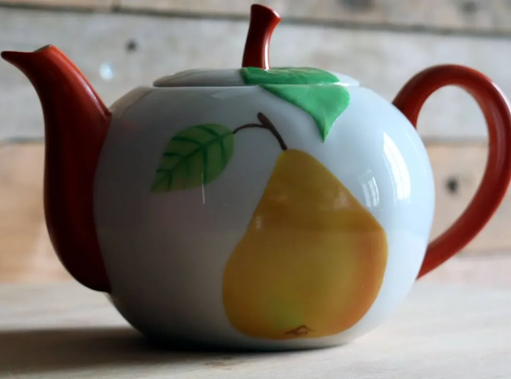 Service à thé/café 3 pièces en porcelaine Apilco - Décor fruits "Peint Main