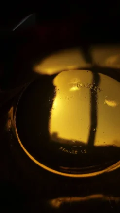 Service à thé Duralex, 6 grandes tasses et soucoupes en verre ambré