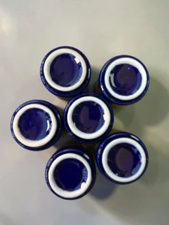 Service à thé japonais vintage bleu cobalt, paons et pivoines, années 1970