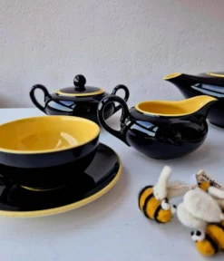 Service à Thé Mid-Century Villeroy & Boch "Biarritz" Noir & Jaune 9 pièces