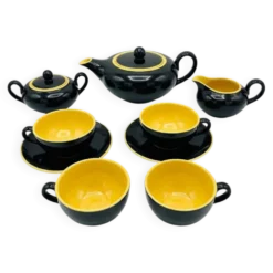 Service à Thé Mid-Century Villeroy & Boch "Biarritz" Noir & Jaune 9 pièces