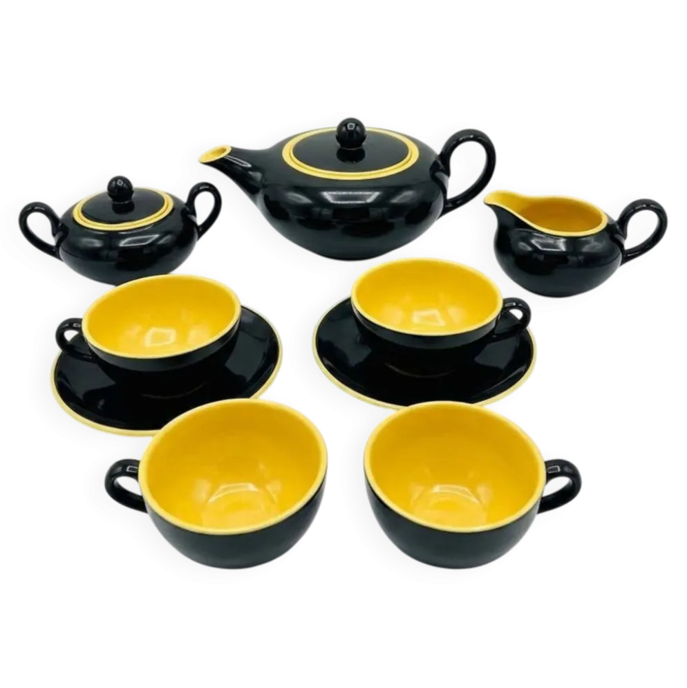 Service à Thé Mid-Century Villeroy & Boch "Biarritz" Noir & Jaune 9 pièces