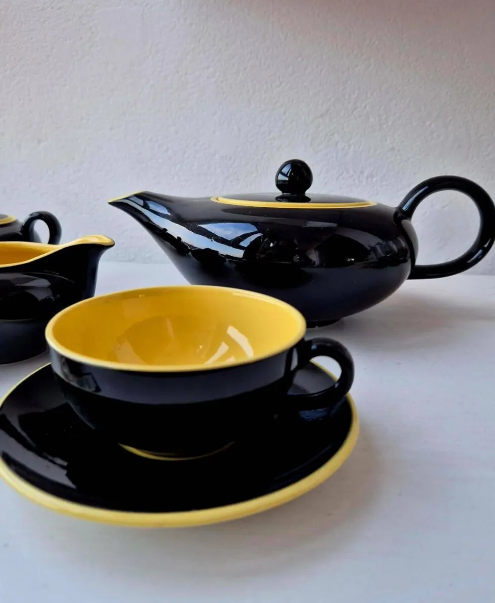 Service à Thé Mid-Century Villeroy & Boch "Biarritz" Noir & Jaune 9 pièces