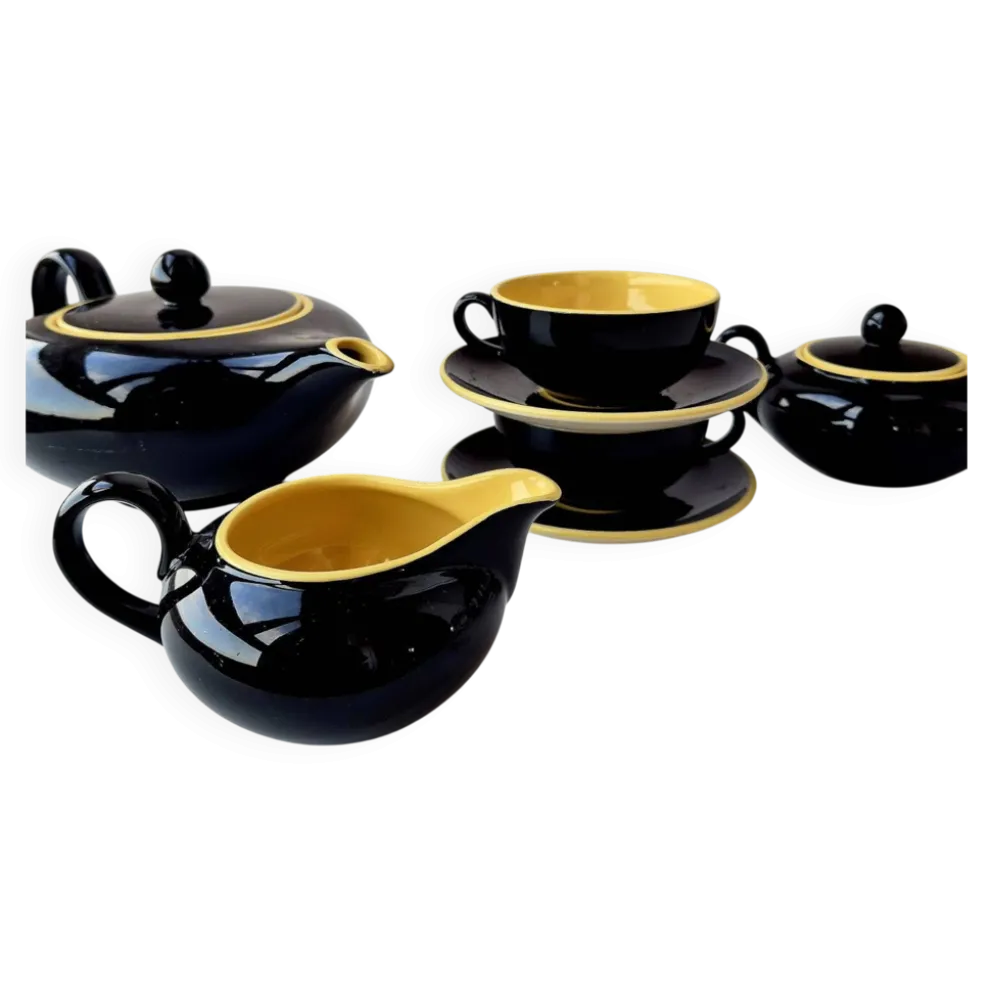 Service à Thé Mid-Century Villeroy & Boch "Biarritz" Noir & Jaune 9 pièces