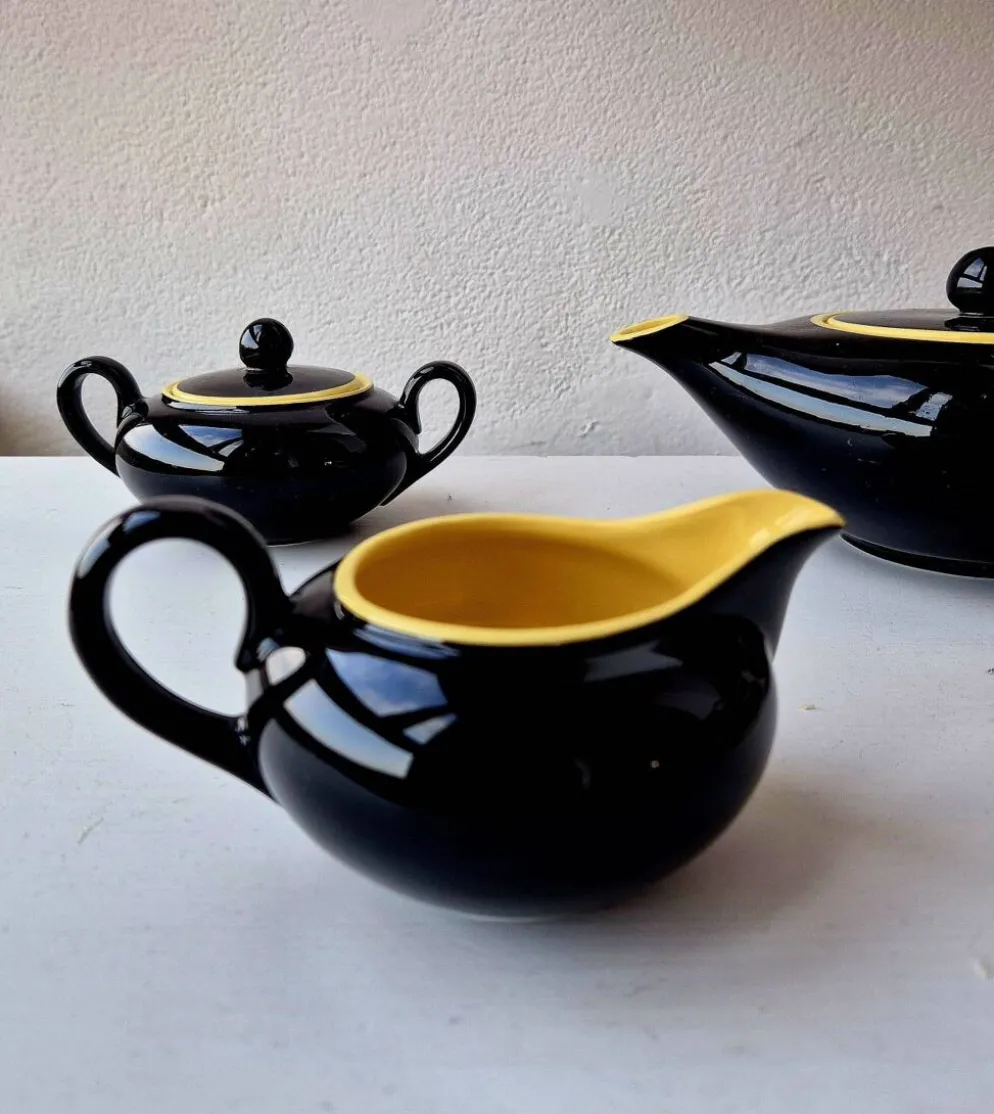 Service à Thé Mid-Century Villeroy & Boch "Biarritz" Noir & Jaune 9 pièces