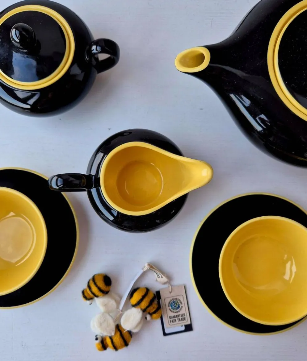 Service à Thé Mid-Century Villeroy & Boch "Biarritz" Noir & Jaune 9 pièces