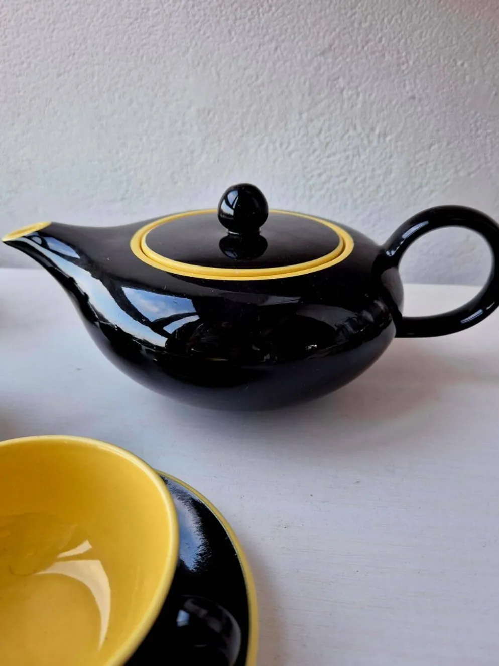 Service à Thé Mid-Century Villeroy & Boch "Biarritz" Noir & Jaune 9 pièces