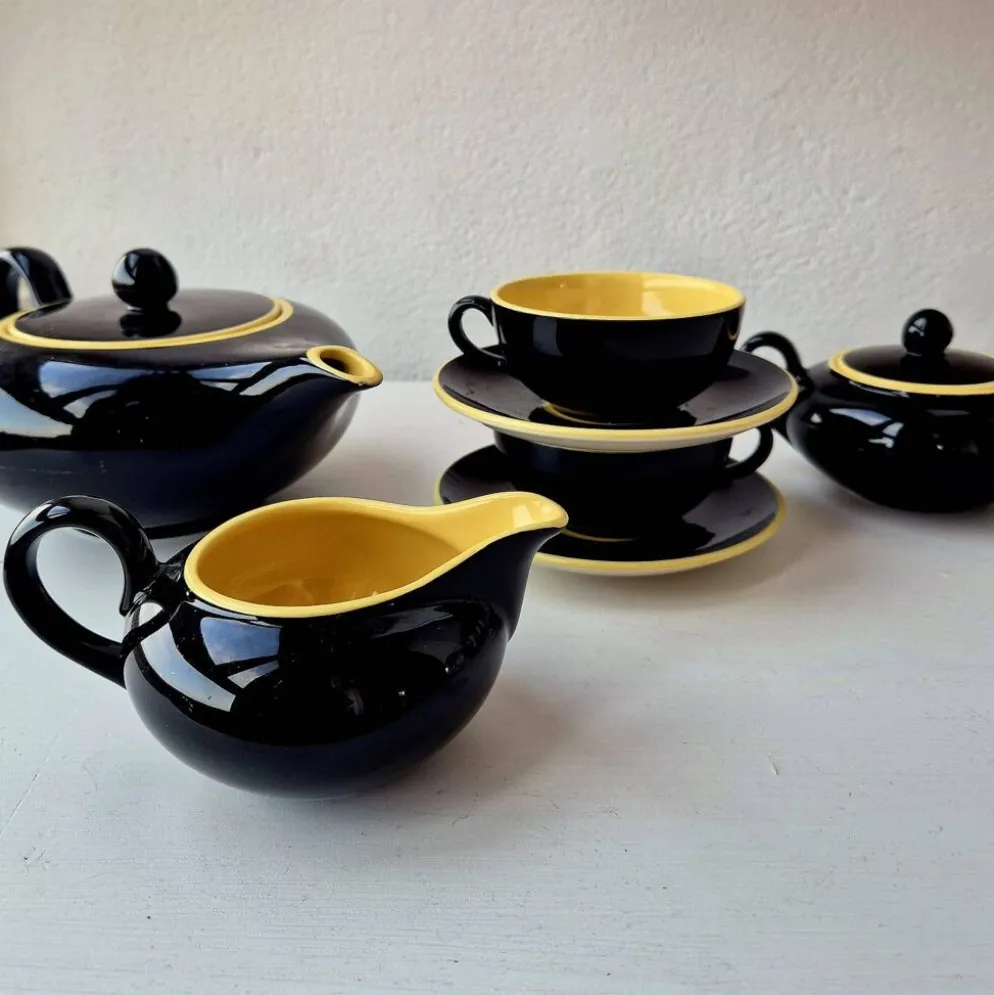 Service à Thé Mid-Century Villeroy & Boch "Biarritz" Noir & Jaune 9 pièces