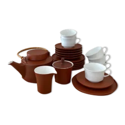 Service à thé terracotta pour 6 personnes, porcelaine vintage, années 60