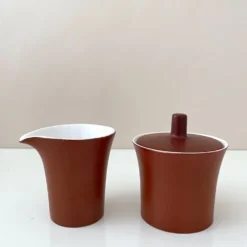 Service à thé terracotta pour 6 personnes, porcelaine vintage, années 60