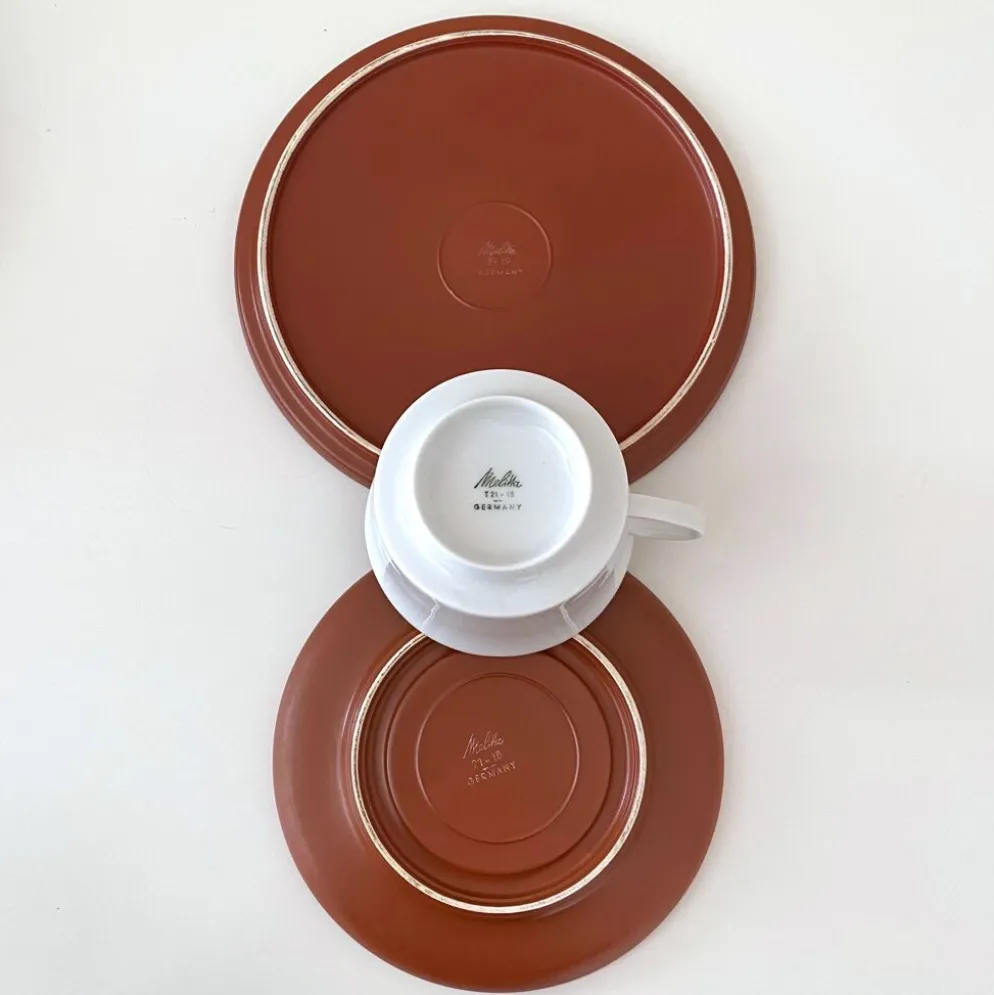 Service à thé terracotta pour 6 personnes, porcelaine vintage, années 60