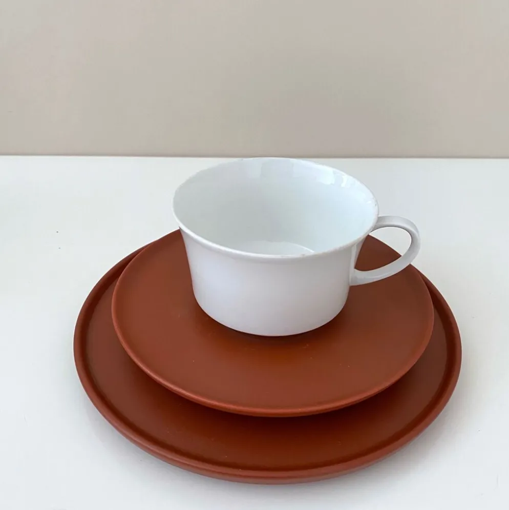 Service à thé terracotta pour 6 personnes, porcelaine vintage, années 60