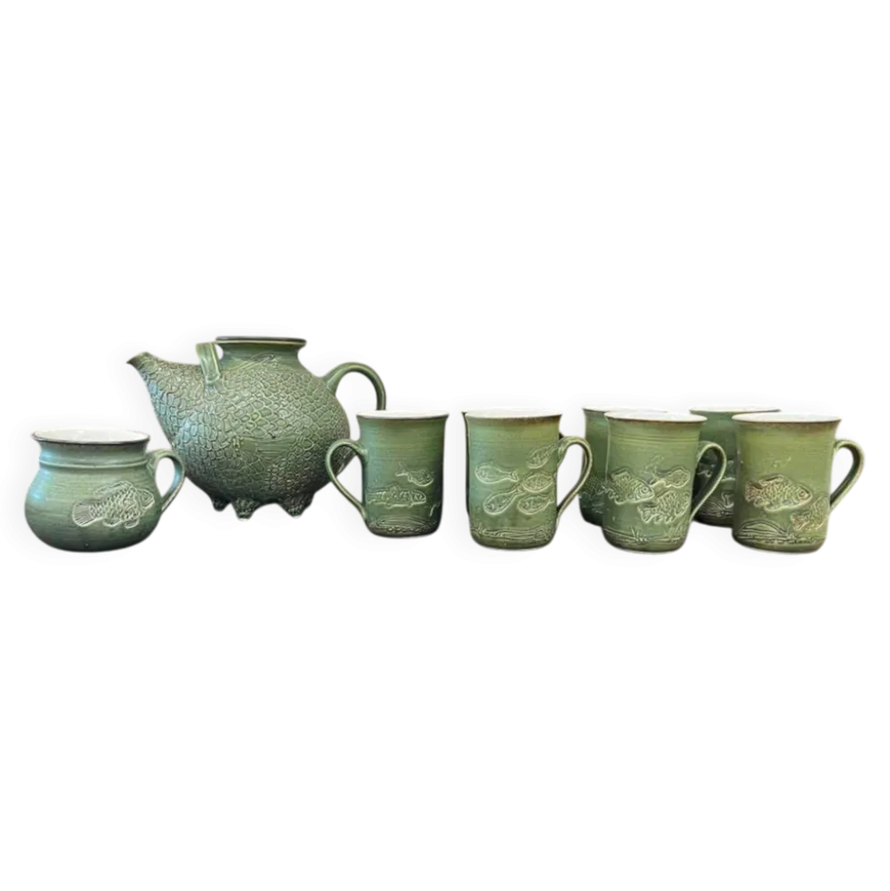 Service à thé vintage vert menthe : théière et 6 tasses