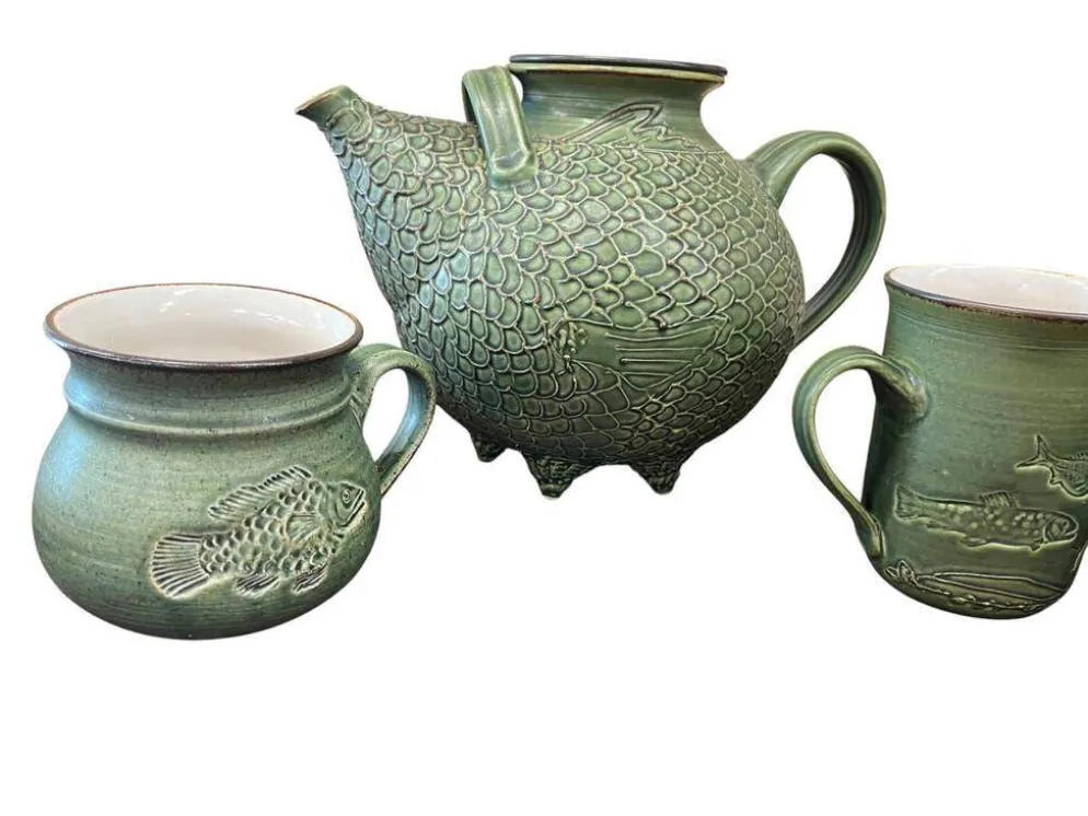Service à thé vintage vert menthe : théière et 6 tasses