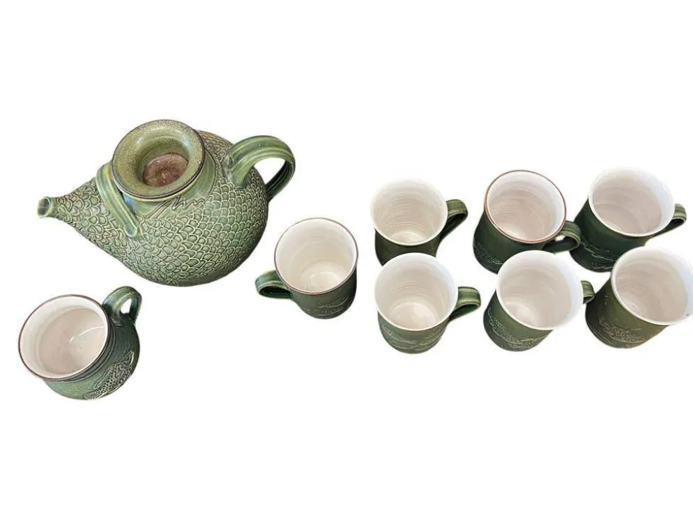 Service à thé vintage vert menthe : théière et 6 tasses