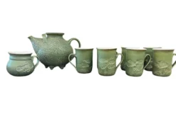 Service à thé vintage vert menthe : théière et 6 tasses
