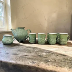 Service à thé vintage vert menthe : théière et 6 tasses