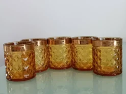 Service vintage Bormioli Rocco – carafe et 5 verres ambrés