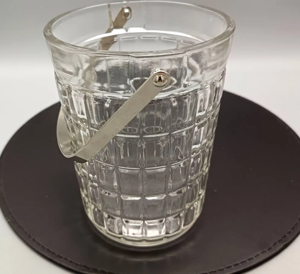 Service whisky 6 verres, sceau à glaçons assorti et pince, vintage 1970/80