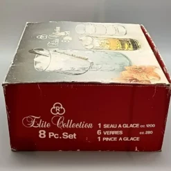 Service whisky 6 verres, sceau à glaçons assorti et pince, vintage 1970/80