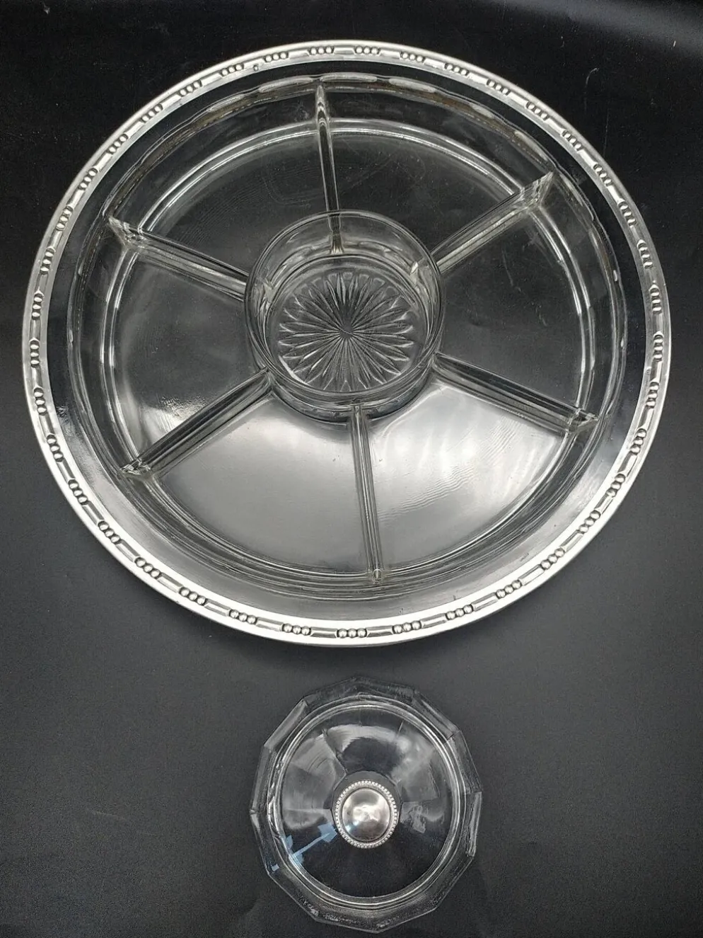 Serviteur art déco en verre et argent massif .
