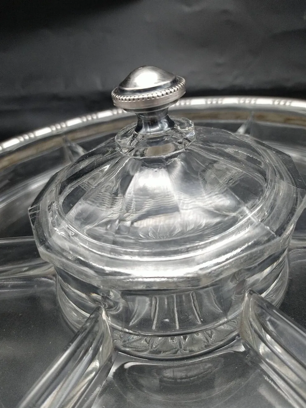 Serviteur art déco en verre et argent massif .