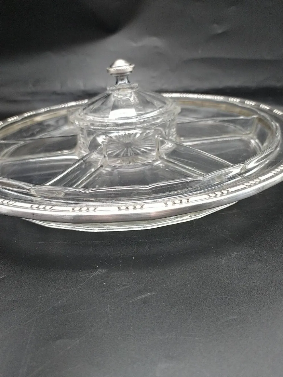 Serviteur art déco en verre et argent massif .