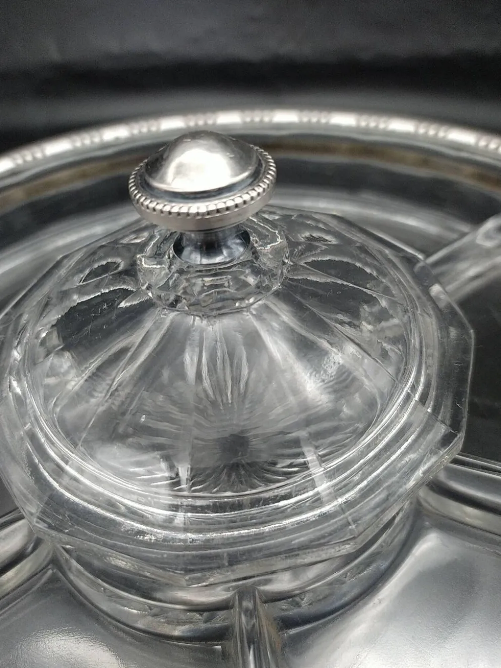 Serviteur art déco en verre et argent massif .