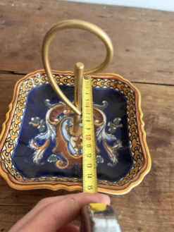 Serviteur Vide Poche Faïence Gien Modèle Renaissance Ange Angelot Putti Ble
