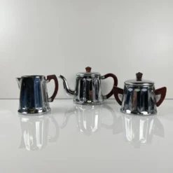 Set à café vintage en métal chromé et bakélite, années 1940/50